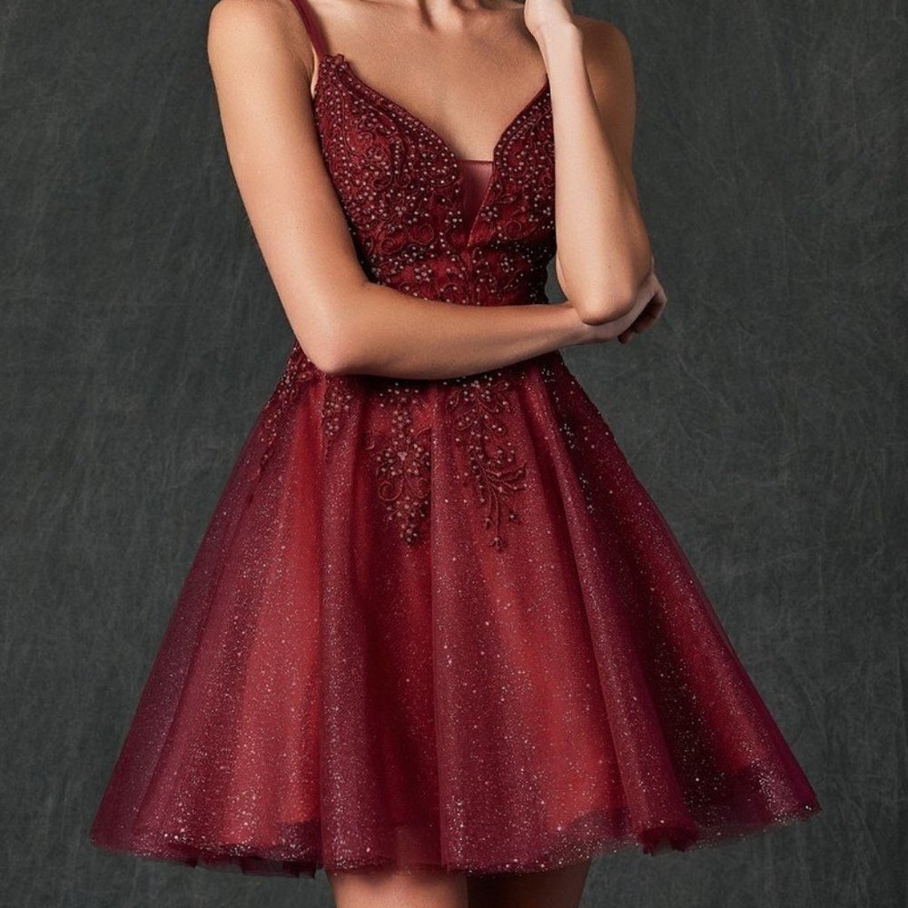 NWT Burgundy Evening Formal Party Mini Short Lace up back Prom Dress JT857